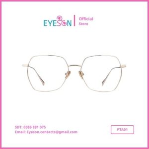 Gọng Kính Cận EYESON PTA01 Dáng Lục Giác Kim Loại Mảnh Màu Vàng Gold Thanh Lịch